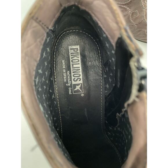 Pikolinos Embroidered Ankle Boots Heeled Slip On Almond Toe Brown EU 38 US 7.5 - Picture 6 of 11